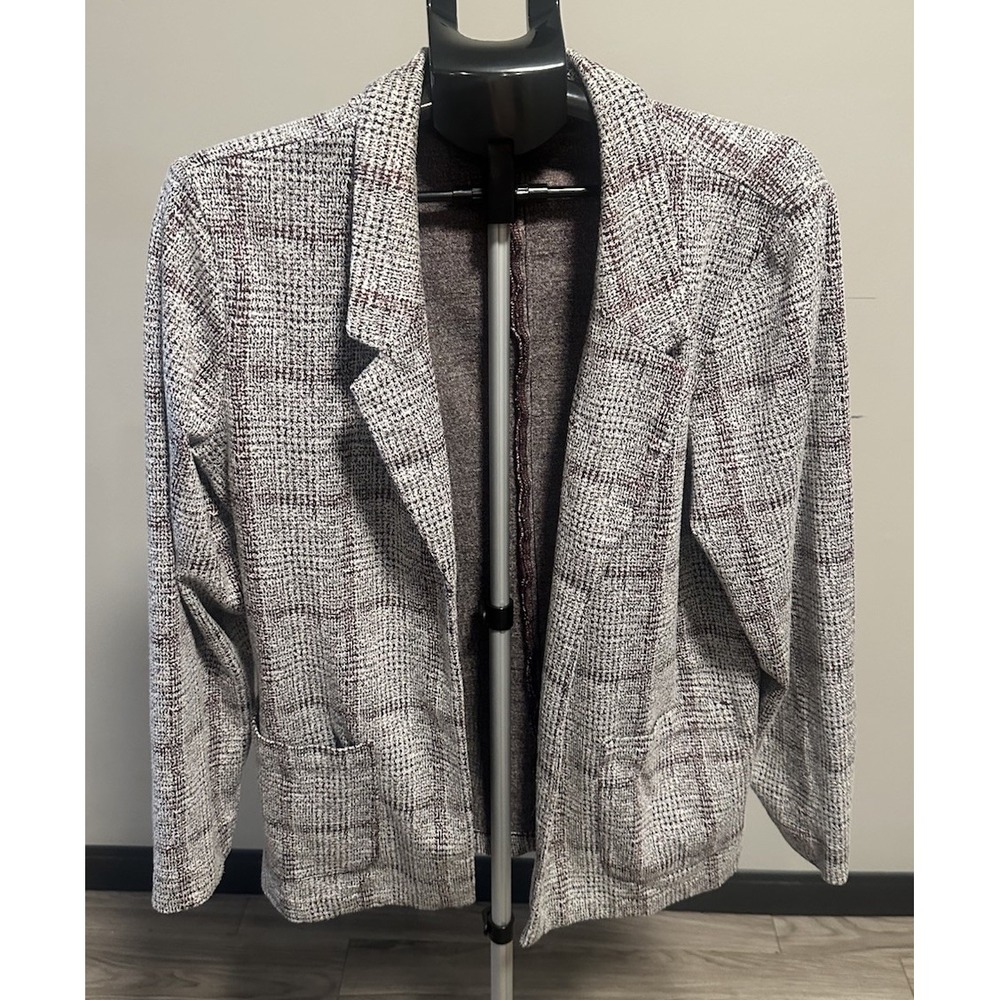 Maurices Womens Blazer XXL Gray Plaid Open Front Long Sleeve Knit Workwear